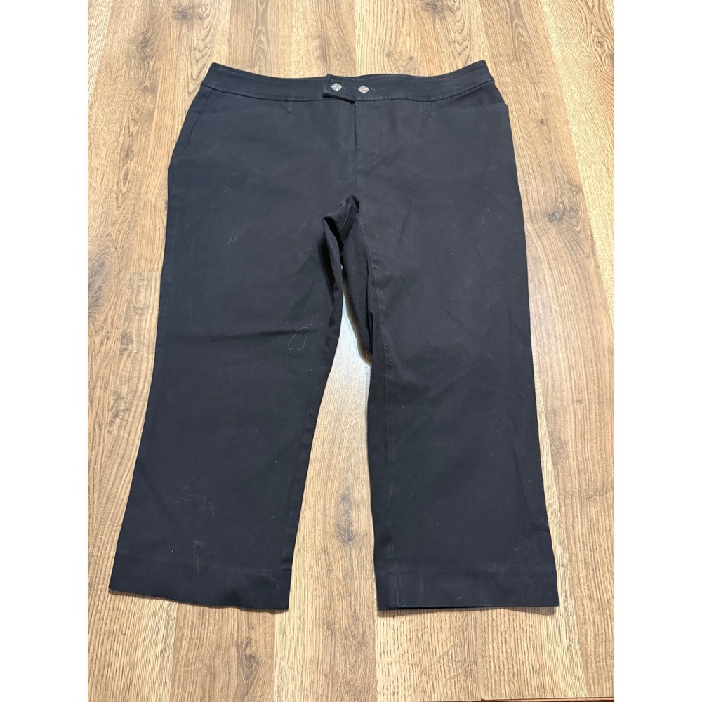 Chaps Pants Women Size 12P Black Trousers Capri Double Button Stretch Mid Rise